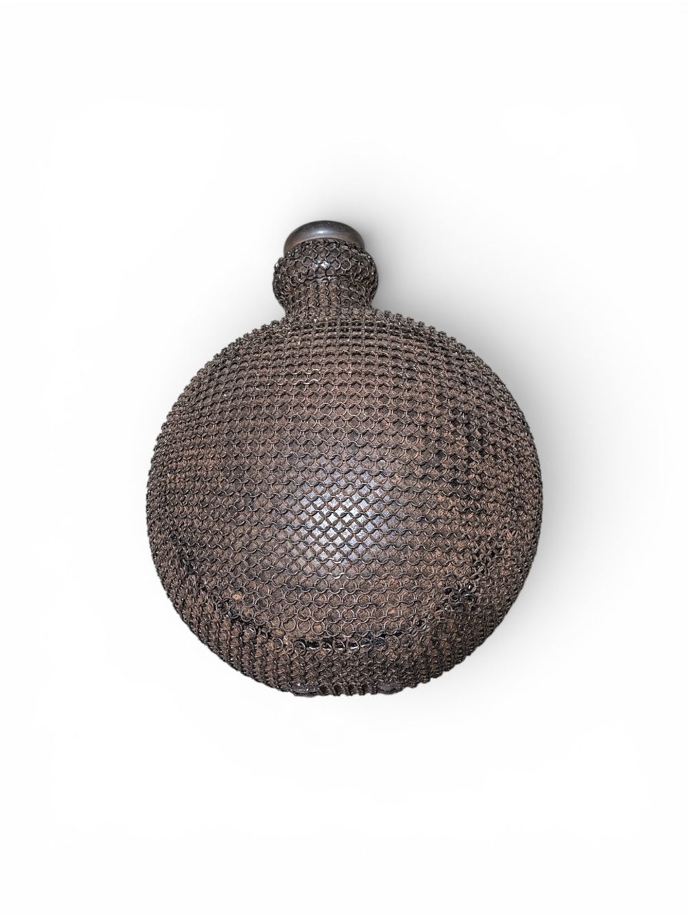 Vintage Large Brutalist Black Metal Chainmail Wrapped Vase Bottle with Stopper - Picture 6 of 8